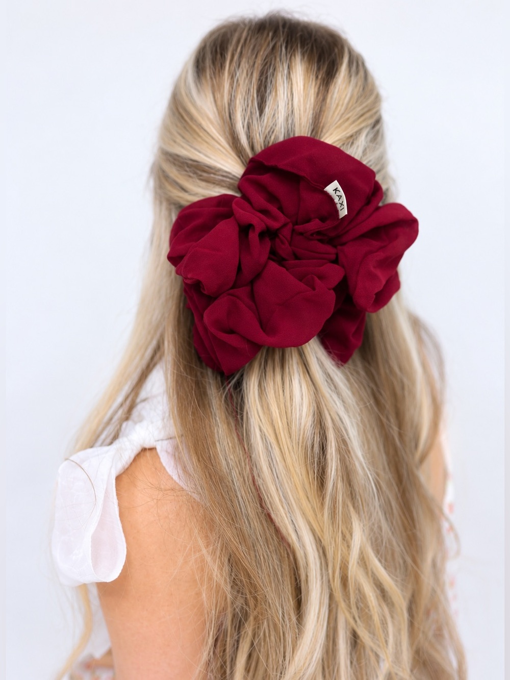 NWT Free People Kaxi Chiffon Jumbo Scrunchie Oversized in Burgundy / Berry Wine